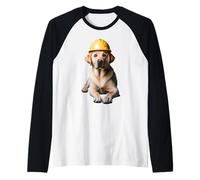 Labrador Retriever Dog Yellow Hard Hat Trabajador de la Construcción Camiseta Manga Raglan