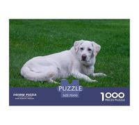 Labrador Retriever Puzzle 1000 Teile für Erwachsene - Aus recyceltem Papier - Weißer Lab ruht auf grünem Gras - Spaßgeschenk & Bildungsspiel - 70x50cm