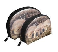 Labradores Cachorros Pequeños Golden Retriever, Bolsa de Maquillaje de Concha, Monedero pequeño para Mujer, Bolsa de artículos de tocador, Bolsa de cosméticos, 2 Piezas