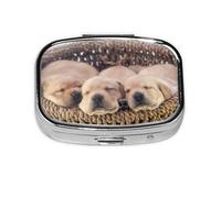 Labradores Cachorros Pequeños Golden Retriever, Pastillero cuadrado para bolsillo o monedero, pequeño contenedor de pastillas, organizador de pastillas de viaje