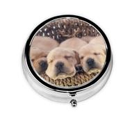Labradores Cachorros Pequeños Golden Retriever, Pastillero, Pastillero redondo Pequeño contenedor de pastillas Organizador de pastillas de viaje