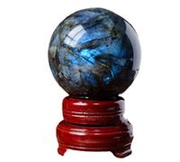 Labradorite Ball Quartz Sphere Crystal Ball with Wooden Base,100mm