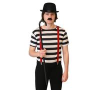 labreeze Charlie Chaplin - Juego de accesorios de disfraz para hombre, sombrero de bolos, pajarita negra, tirantes rojos, bastón negro y bigote, kit de disfraz de 5 piezas para adultos, teatro