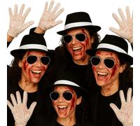 labreeze Juego de 4 sombreros de gángster negros Al Capone, gafas de sol y guantes de lentejuelas plateadas para adultos, kit de accesorios de disfraz grupal para disfraces de fiesta de Halloween