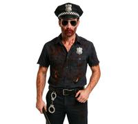 labreeze Juego de accesorios para disfraz de policía de Halloween, sombrero de policía, esposas de metal, muñequera, gafas de sol, insignia y sangre falsa, kit de disfraz para adultos