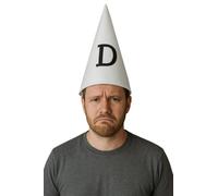 labreeze Sombrero de dunce para hombre, sombrero de cono para adultos con estampado de DUNCE, divertido disfraz escolar retro, día del libro, traje de profesor, sketches de comedia y fiestas