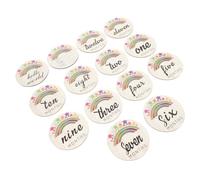 LABRIMP 14 Tarjetas Mensuales de Madera Pintadas para Bebés Recién Nacidos, Círculos Decorativos Infantiles, Accesorios para Fotos y Recuerdos del Primer Año, Set de 14 Piezas