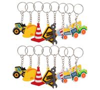 LABRIMP 16 Piezas Llaveros Infantiles de Construcción PVC Colgantes de Tractor Bulldozer Excavadora y Camión de Cemento para Decoración de Mochilas y Suministros para Fiestas Temáticas de