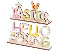 LABRIMP 2 Piezas Adorno de Madera para Pascua de Letras Easter y Hello Spring para Decoración de Escritorio Accesorios de Madera para Hogar y Oficina