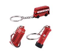 LABRIMP 3piezas Llavero Souvenir Londres Set con Anillo Diseño Cabina Telefónica Buzón Postal y Autobús Doble Material Resistente y Práctico para Regalo