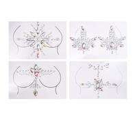 LABRIMP Calcomanías Pecho de Joyas, Set 4, Pegatinas Brillantes Gemas, Adornos Faciales y Corporales para Fiestas, Acrílico