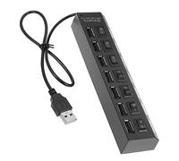 LABRIMP Concentrador USB de 7 Puertos 2.0 para Portátil, Expansión de Puertos USB Múltiple, Alta Velocidad Luz LED Indicador, Cable Engrosado, Compacto y Portátil, Color Negro, Uso