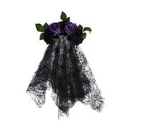 LABRIMP diadema de calavera Víspera de Todos los tener diadema dia de muertos banda fuente aro de pelo de largo tocado de halloween diadema de Malla de encaje Negro