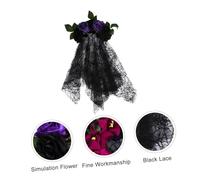 LABRIMP diadema de calavera Víspera de Todos tener puesto diadema dia de muertos banda fuente aro de pelo de largo tocado de halloween Malla de encaje Negro