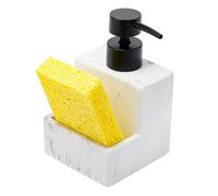 LABRIMP Dispensador de Jabón con Bomba y Soporte para Esponja de Resina, Acabado Mármol, 1 Unidad, para Cocina y Baño, Control de Dosis, Almacenamiento Compacto y Organizado