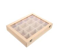 LABRIMP Organizador de Rocas con Tapa Transparente de Acrílico y 16 Compartimentos de Madera para Almacenamiento y Exhibición de Minerales y Cristales