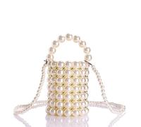 LABROS - Bolsa de mano con cubeta de vidrio para mujeres y niñas, bolsas hechas a mano con abalorio de perlas, bolsa para reuniones formales y fiestas con cadena desmontable, regalo del día de San