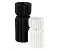 LABS. Set 2 Portavelas Decorativos Acanalados Boho, Pack Pequeño + Grande, Cavidad para Tealight 38mm, Centro Mesa Restaurante Hotel Eventos, Decoración Hogar y Regalo