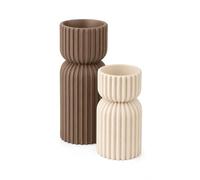 LABS. Set 2 Portavelas Decorativos Acanalados Boho, Pack Pequeño + Grande, Cavidad para Tealight 38mm, Centro Mesa Restaurante Hotel Eventos, Decoración Hogar y Regalo. (Desert)