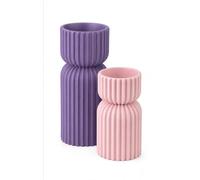 LABS. Set 2 Portavelas Decorativos Acanalados Boho, Pack Pequeño + Grande, Cavidad para Tealight 38mm, Centro Mesa Restaurante Hotel Eventos, Decoración Hogar y Regalo. (Sakura)