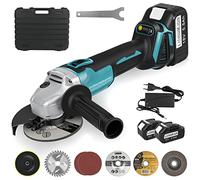 LabTEC Amoladora Angular, 800W, Amoladora Angular con Cable y Cuchillas con 2 Packs 18V 5500mAh Batería y Cargador para Cortar, Esmerilar, Pulir y Afilar