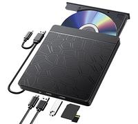 Labtec Unidad Externa de CD DVD para portátil Windows 11 10, USB 3.0 y Tipo C portátil CD DVD +/-RW ROM Drive Regrabador con Ranura SD TF y Puertos USB, Reproductor de DVD/CD Delgado para Mac OS