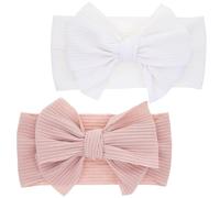 LABUYI 2 Piezas Diadema Bebe Niña, Elásticas para Pelo, Hairband para Niñas y Bebés, Diademas Blancas y Rosas