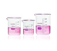 Labvida Juego de vasos de vidrio de forma baja de 3 tamaños, 50 ml, 100 ml, 250 ml, 3,3 borosilicato con graduación impresa, LVA017