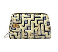 Labyrinth Treasure Map - Bolsa de maquillaje grande de piel sintética, cierre de cremallera, bolsa de viaje, bolsa de almacenamiento de viaje, color blanco, talla única, White, Talla única
