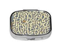 Labyrinth Treasure Map - Organizador de píldoras para todos los días, cabe en el bolsillo, pastillero portátil de 2 compartimentos para medicamentos, vitaminas y más