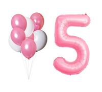 LAC Globo 5 Años Cumpleaños Niña - 5 Piezas Globos Rosas y 3 Piezas Blancos - Decoracion Cumpleaños Infantil - Globos Colores Rosa y Blanco