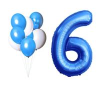 LAC Globo 6 Años Cumpleaños Decoracion - 5 Piezas Globos Azules y 3 Piezas Blancos - Globos De Helio para Fiesta, Bautizo, Comunion