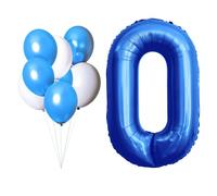 LAC Globo Numero 0 Azul - 5 Piezas Globos Azules y 3 Piezas Blancos - Decoracion Cumpleaños Niño, Adornos Bautizo, Baby Shower, Fiesta