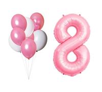 LAC Globos 8 Años Rosa Decoracion Cumpleaños - 5 Piezas Globos Rosas y Piezas Blancos - Adornos Cumpleaños Niña Fiesta, Bautizo