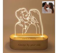 LAC Lampara Personalizada con Foto - Placa Acrílica Grabada con Base de Madera LED | Lampara Led Foto | Regalo Personalizado para Pareja, Mujer y Hombre