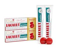 LACALUT Sensitive - Pasta de dientes con hilo dental, 75 ml, 2 unidades de 75 ml, para dientes sensibles al dolor, remineralización del esmalte y protección contra la caries cervical, 2 x 75 ml + 2