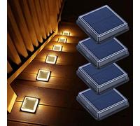Lacasa 4pcs Luces Deck Solares LED de Suelo Exterior Jardin, 50LM Blanco Cálido 3000K Luz Solar Lampara Auto ON/OFF Luz Toda la Noche, IP68 Impermeable