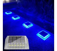 Lacasa Luces Solares Jardin, 4 Pack 30LM LED Lámpara Solar Exterior IP68 Impermeable Luz Solar del Piso Auto ON/OFF Lámparas Solares para Step Camino Deck Dock Valla, Luz Azul Redondo