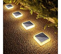 Lacasa Luces Solares Jardin, 4 Pack 30LM LED Lámpara Solar Exterior IP68 Impermeable Luz Solar del Piso Auto ON/OFF Lámparas Solares para Step Camino Deck Dock Valla, Blanco Cálido 2700K Cuadrado