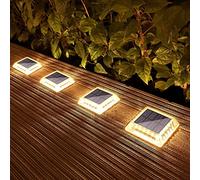 Lacasa Luces Solares Jardin, 4 Pack 30LM LED Lámpara Solar Exterior IP68 Impermeable Luz Solar del Piso Auto ON/OFF Lámparas Solares para Step Camino Deck Dock Valla, Blanco Cálido 2700K Redondo