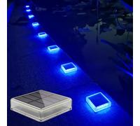 Lacasa Luces Solares Jardin, 4 Pack 30LM LED Lámpara Solar Exterior IP68 Impermeable Luz Solar del Piso Auto ON/OFF Lámparas Solares para Step Camino Patio Deck Dock Calle Valla, Luz Azul, Cuadrado