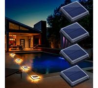 Lacasa Luces Solares Jardin, Lámpara Solar Exterior IP68 Impermeable Auto ON/OFF Luz Solar del Piso para Step Garaje Camino Patio Deck Entrada Vía Calle Valla - Blanco Cálido - Cuadrado - 4 Pack
