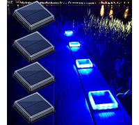 Lacasa Luces Solares Jardin LED, Lámpara Solar Exterior IP68 Impermeable Auto ON/OFF Luz Solar del Piso para Step Garaje Camino Patio Deck Dock Entrada Vía Calle Valla - Luz Azul - 4 Pack