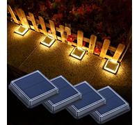 Lacasa Luces solares para cubierta, paquete de 4 unidades, blanco cálido, entrada suelo, base pasarela, IP68, impermeables, funcionan sol, luz LED encendido