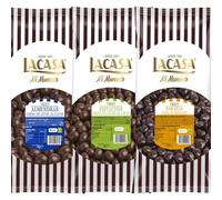 Lacasa Mi Momento pack 3kg bolas: Almendra con chocolate con leche,Dados de naranja con chocolate Negro,Pistachos con chocolate Leche