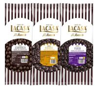Lacasa Mi Momento pack 3kg bolas: Pasas de Corinto con chocolate Negro,Almendra con chocolate Negro,Dados de naranja con chocolate Negro