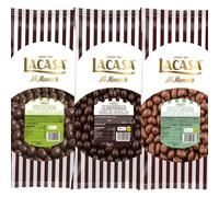 Lacasa Pack 3kg de bolas: Almendra con chocolate Negro,Anacardo leche,Pistachos con chocolate Leche