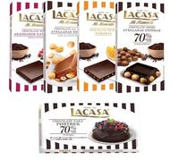 Lacasa pack 5 tabletas de chocolate:leche avellanas, naranja chocolate negro, arándanos,culinaria 200g, avellana 200g