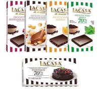 Lacasa pack 5 tabletas de chocolate:leche avellanas, naranja chocolate negro, arándanos, menta y chocolate,culinaria 200g