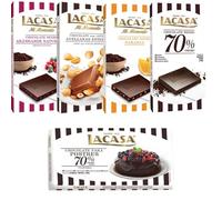 Lacasa pack 5 tabletas de chocolate:leche avellanas, naranja chocolate negro, arándanos,negro 100g,culinaria 200g